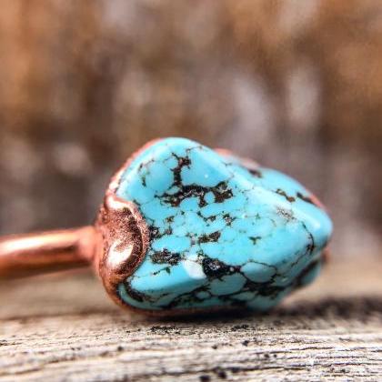 Raw Turquoise Nugget Ring, Silver, Gold, Rose..