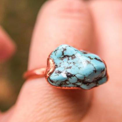 Raw Turquoise Nugget Ring, Silver, Gold, Rose..
