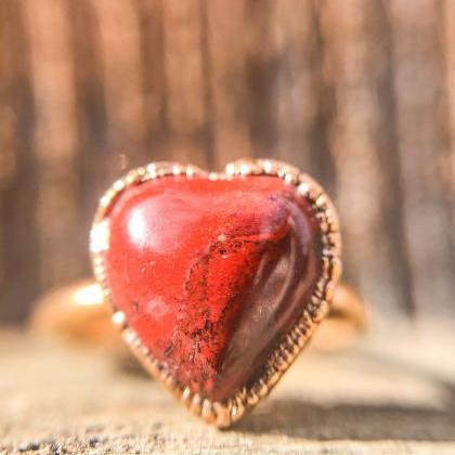 Red Jasper Heart Ring, Silver, Gold..