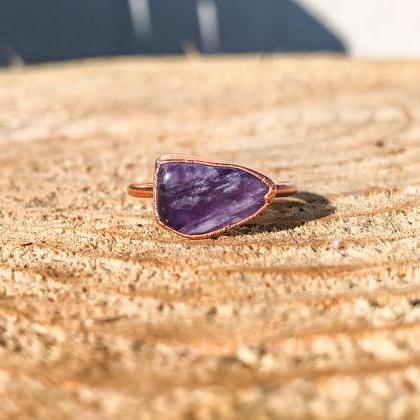 Polished Uncut Amethyst Ring, Silver, Gold, Rose..