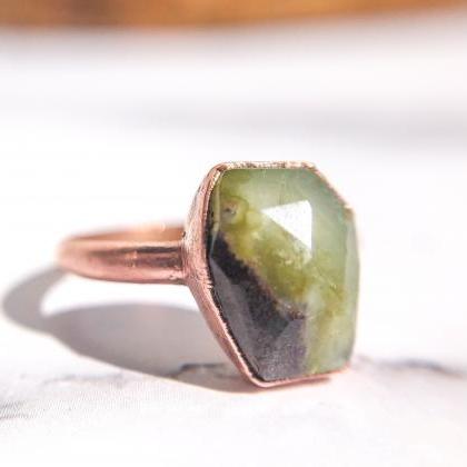 Beautiful Faceted Boulder Chrysoprase Ring, Size..