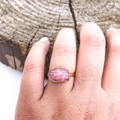 Pink Rhodochrosite Ring, Size 6.75, Silver, Gold,..