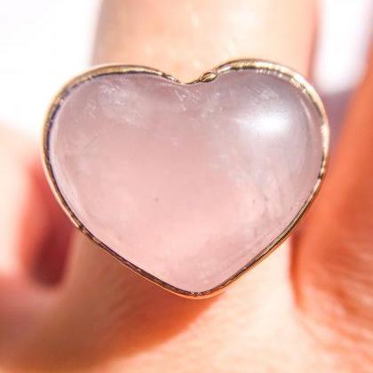 Rose Quartz Heart Ring, Pink Quartz Ring, Silver,..