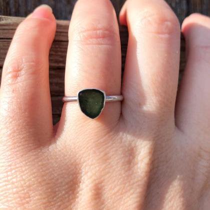 Tourmaline Slice Ring, Size 8, Sterling Silver