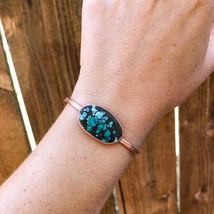 Thin Copper Cuff With Red River Turquoise
