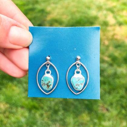 Turquoise Nugget Dangle Earrings, Raw Stone..