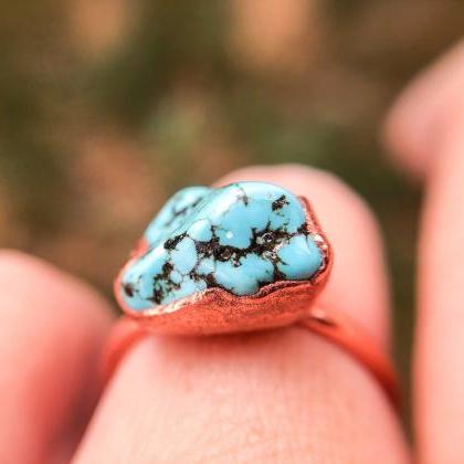 Raw Turquoise Nugget Ring, Silver, Gold, Rose Gold..