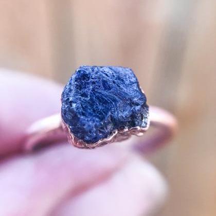 Raw Blue Sapphire Ring, Silver, Gold, Rose Gold..