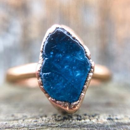 Raw Natural Neon Blue Apatite Ring, Double Or..