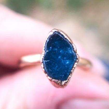 Raw Natural Neon Blue Apatite Ring, Double Or..