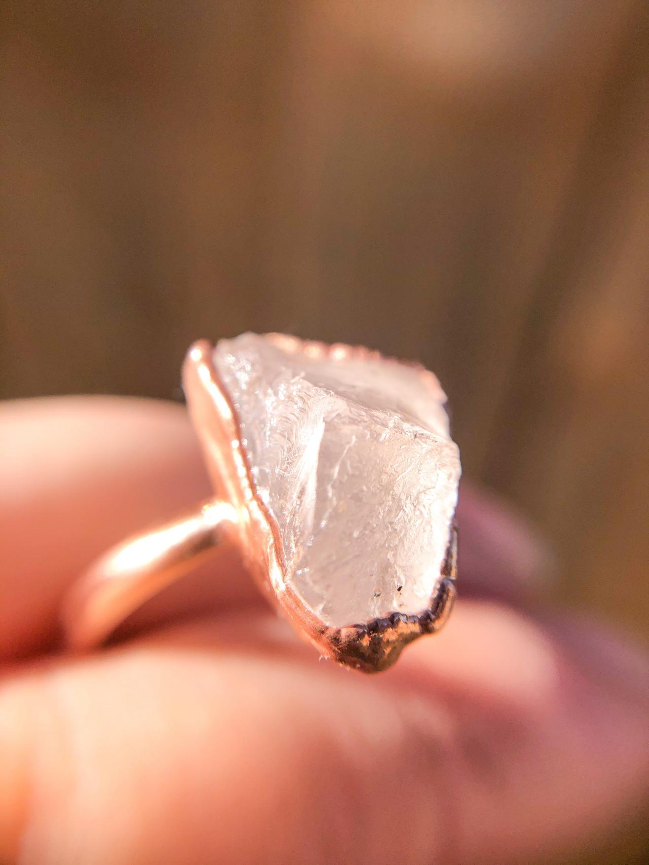 Raw Morganite Ring, Silver, Gold, Rose Gold, Or Copper