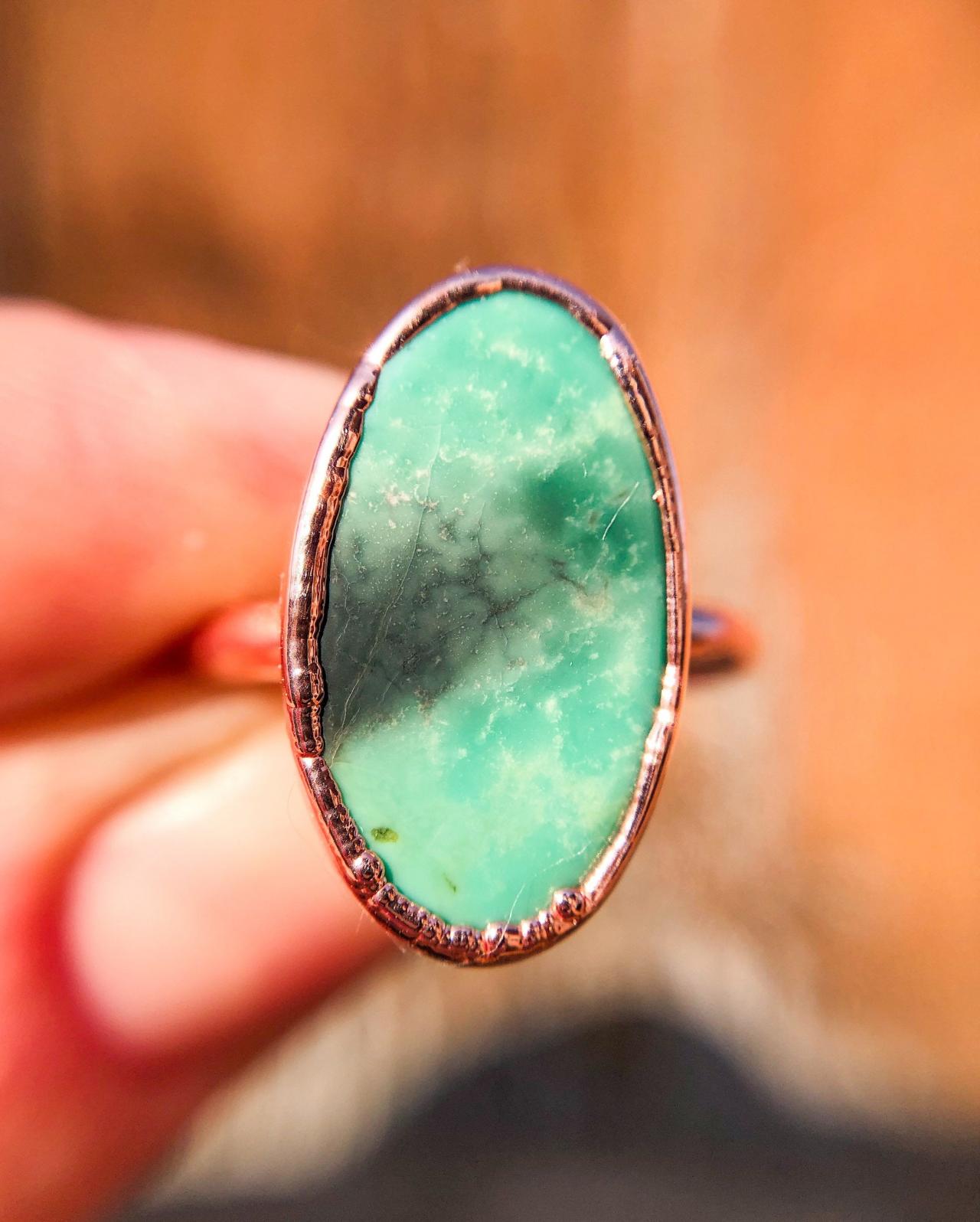 Turquoise Ring, Size 8.5, Silver, Gold, Rose Gold, Palladium, Or Copper Rings