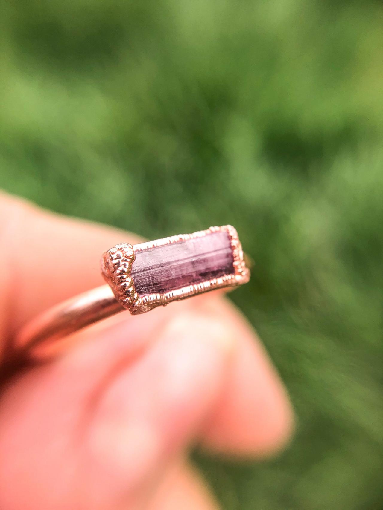 Raw Pink Tourmaline Ring, Rubellite Tourmaline Ring, October Birthstone, Silver, Gold, Rose Gold, Or Copper Rings