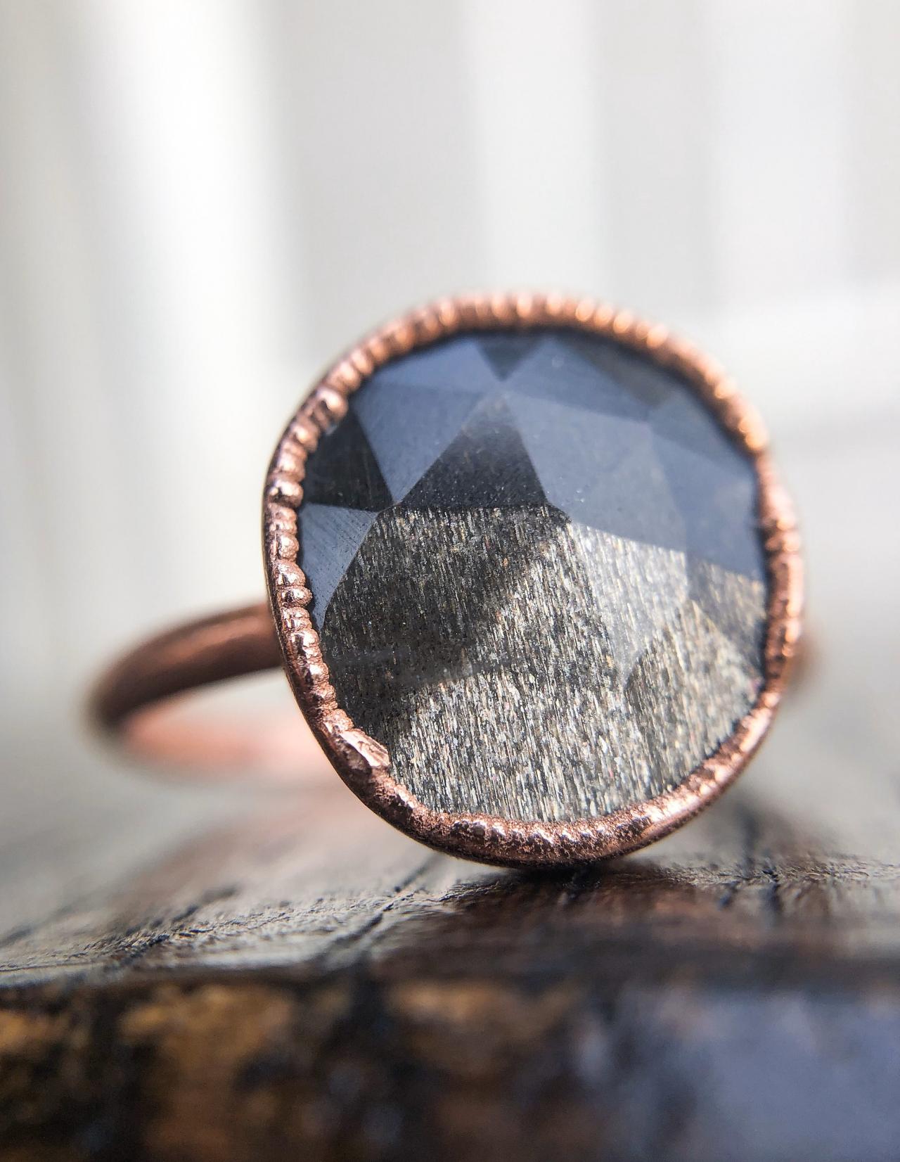 Black Sunstone Ring, Black Sunstone Jewelry, Silver, Gold, Rose Gold, Copper Ring, Black Ring