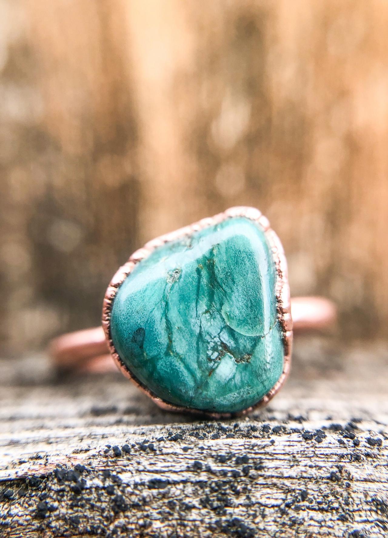 Maanshan Turquoise Nugget Ring, Raw Turquoise Ring, Silver, Gold, Rose Gold, Copper Ring, Turquoise Jewelry