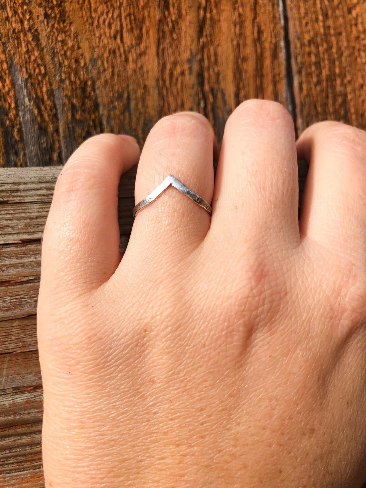 Solid Sterling Silver Hammered Mountain Peak Stacker Ring, Cheveron Stacker, 925 Silver