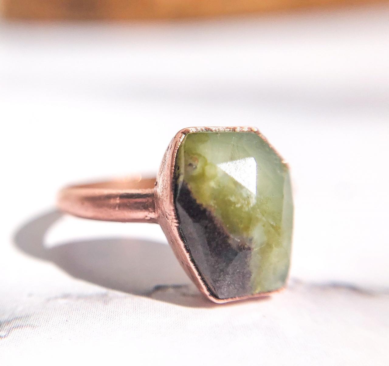 Beautiful Faceted Boulder Chrysoprase Ring, Size 4.25, Silver, Gold, Rose Gold, Or Copper Rings