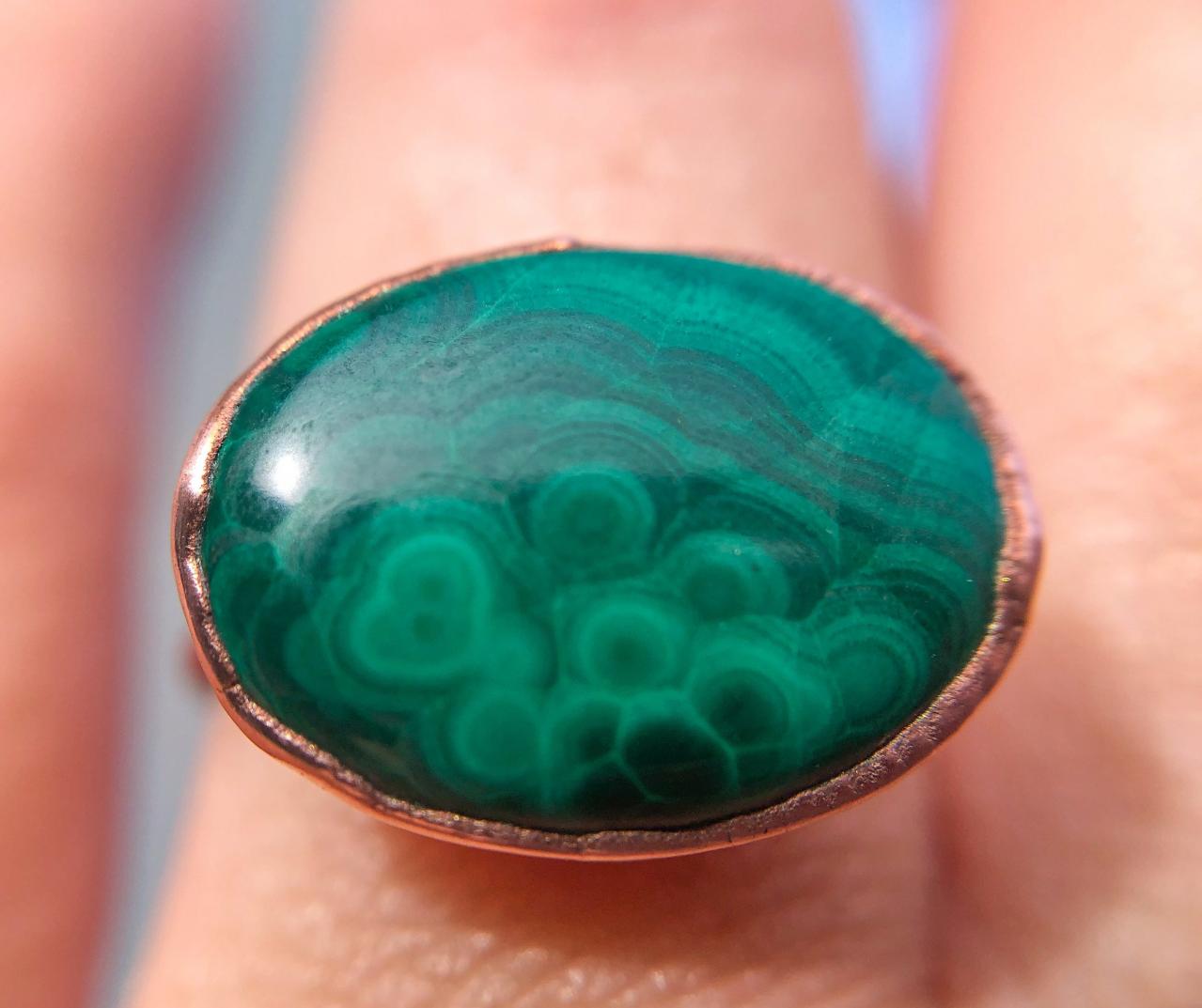 Malachite Ring, Size 6.75, Silver, Gold, Rose Gold, Copper Ring, Statement Ring