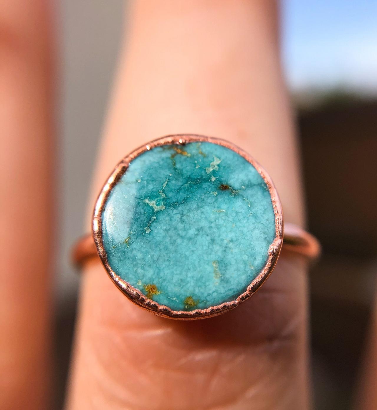 Round Tibetan Turquoise Stone Available For Custom Ring, Turquoise Ring, Silver, Gold, Rose Gold, Or Copper Rings