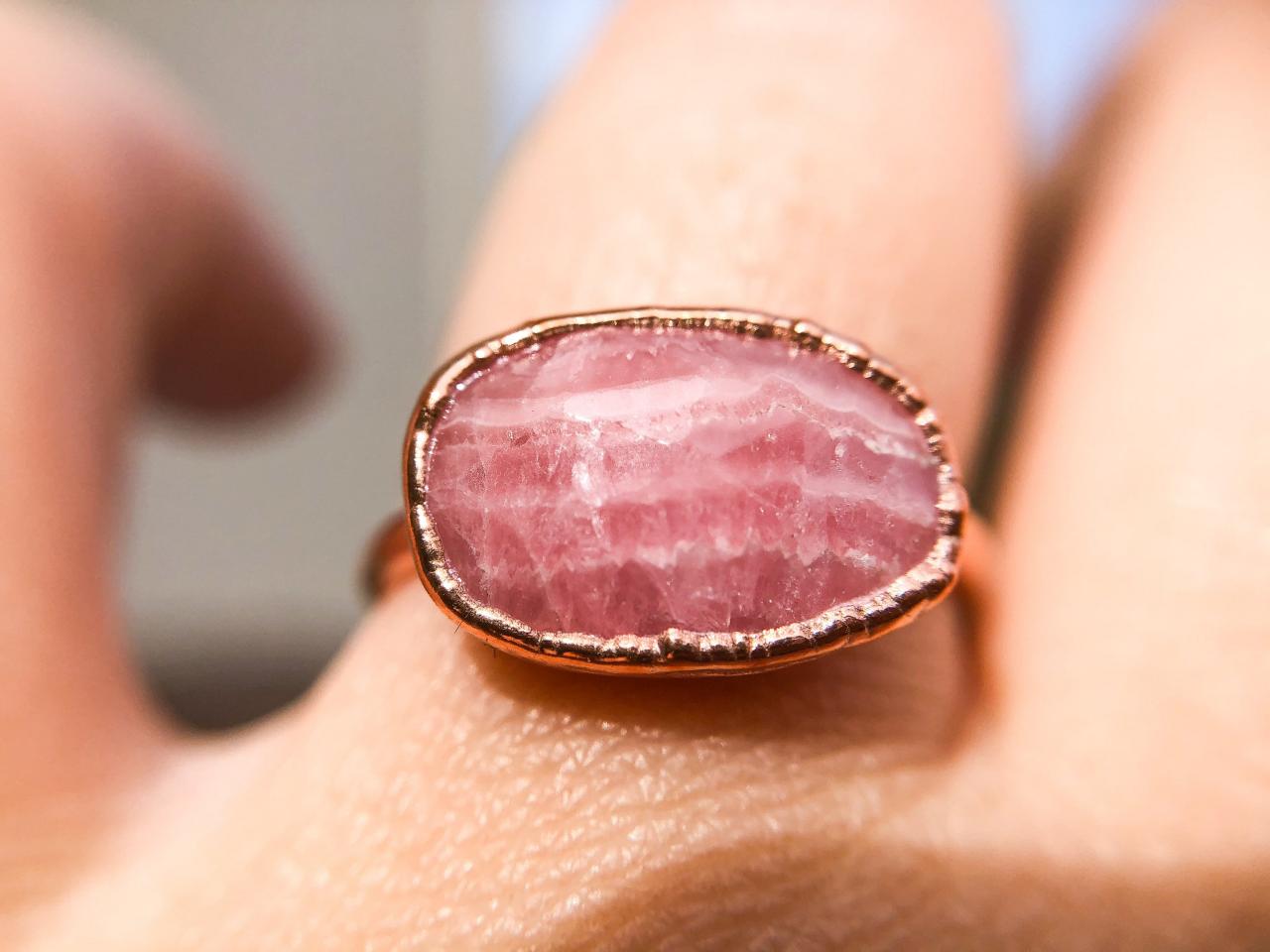 Pink Rhodochrosite Ring, Size 6.75, Silver, Gold, Rose Gold, Or Copper Rings