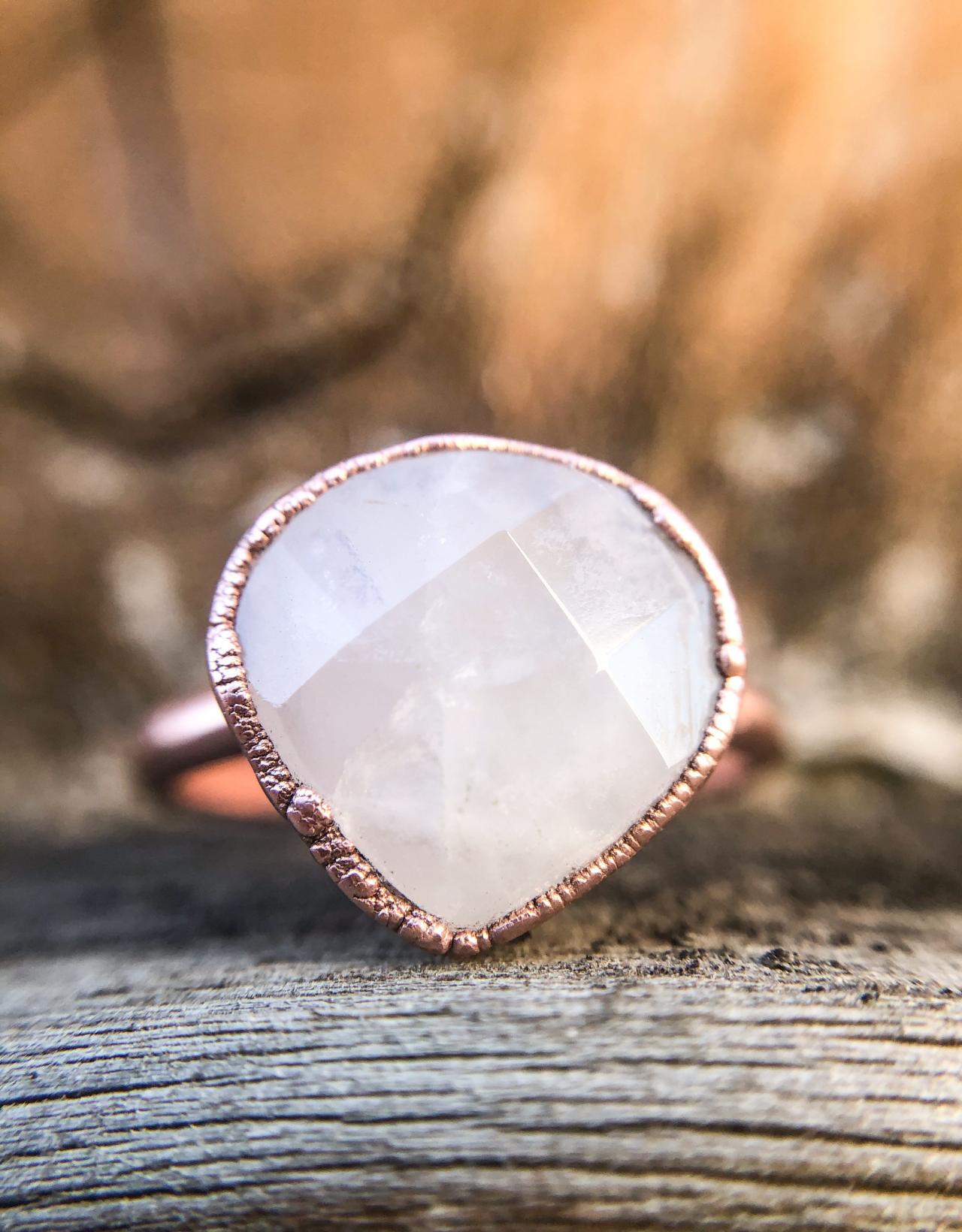 Rose Quartz Ring, Pink Rose Quartz Ring, Silver, Gold, Rose Gold, Or Copper Rings