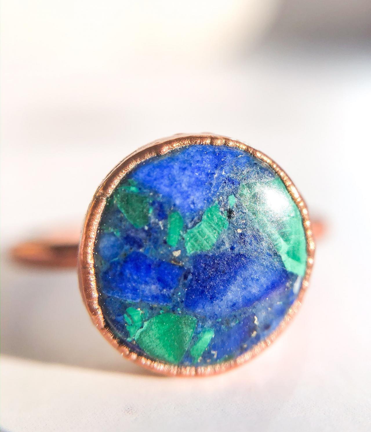 Azurite Rings, Blue And Green, Silver, Gold, Rose Gold, Or Copper Azurite Rings