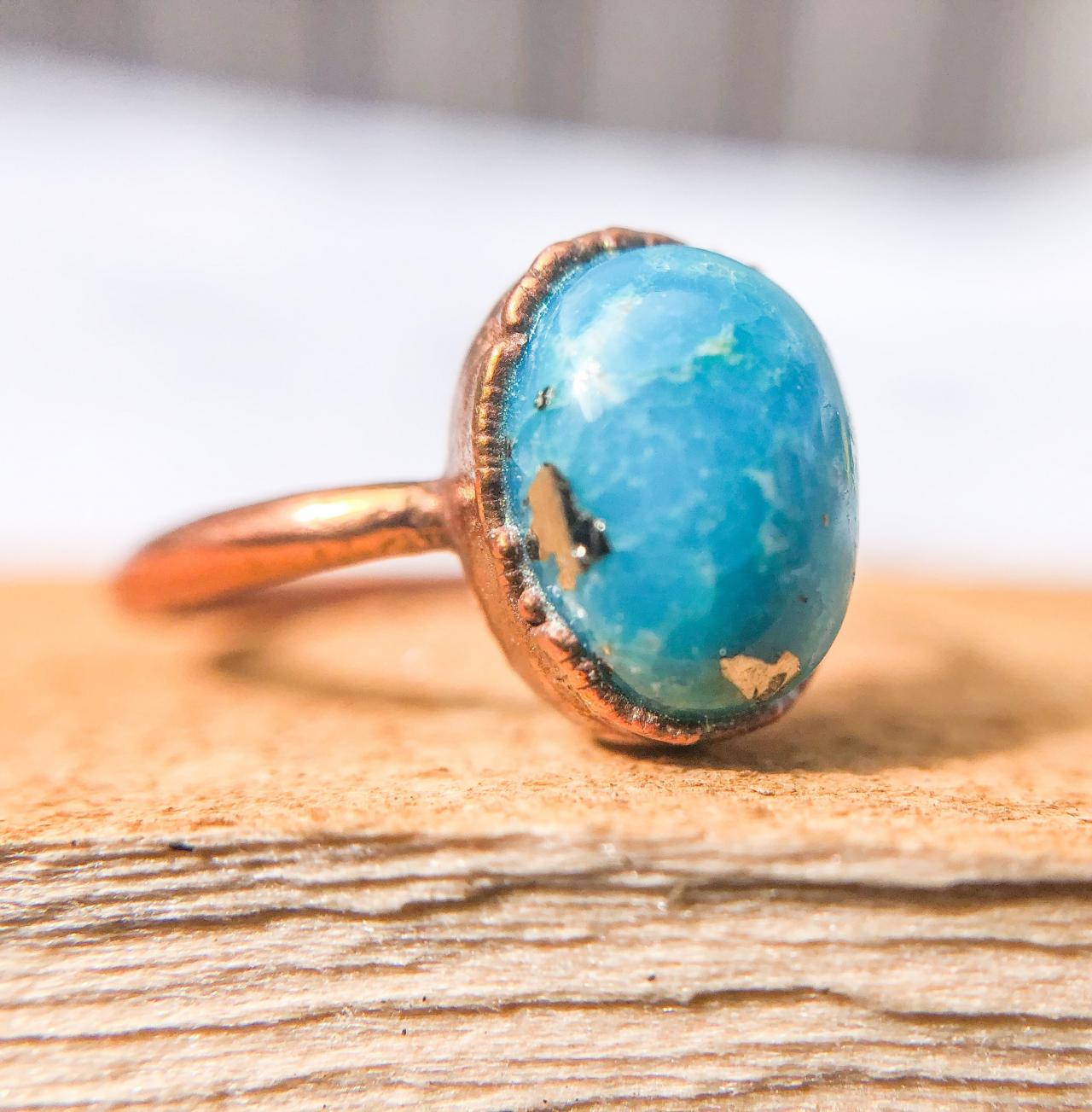 Persian Turquoise With Pyrite Ring, Size 5, Silver, Gold, Rose Gold, Or Copper Rings