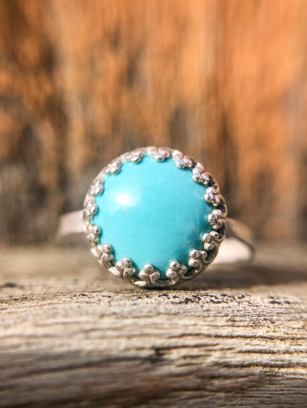 Solid Sterling Silver With Sleeping Beauty Turquoise Ring, Size 7.5, Solid 925 Silver