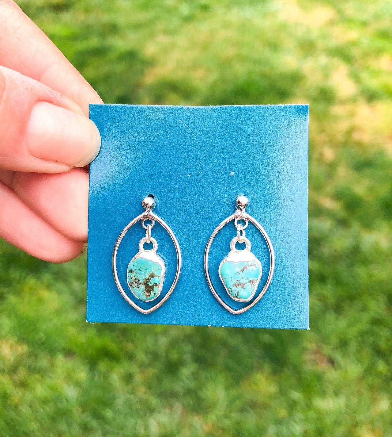 Turquoise Nugget Dangle Earrings, Raw Stone Earrings, Silver Jewelry