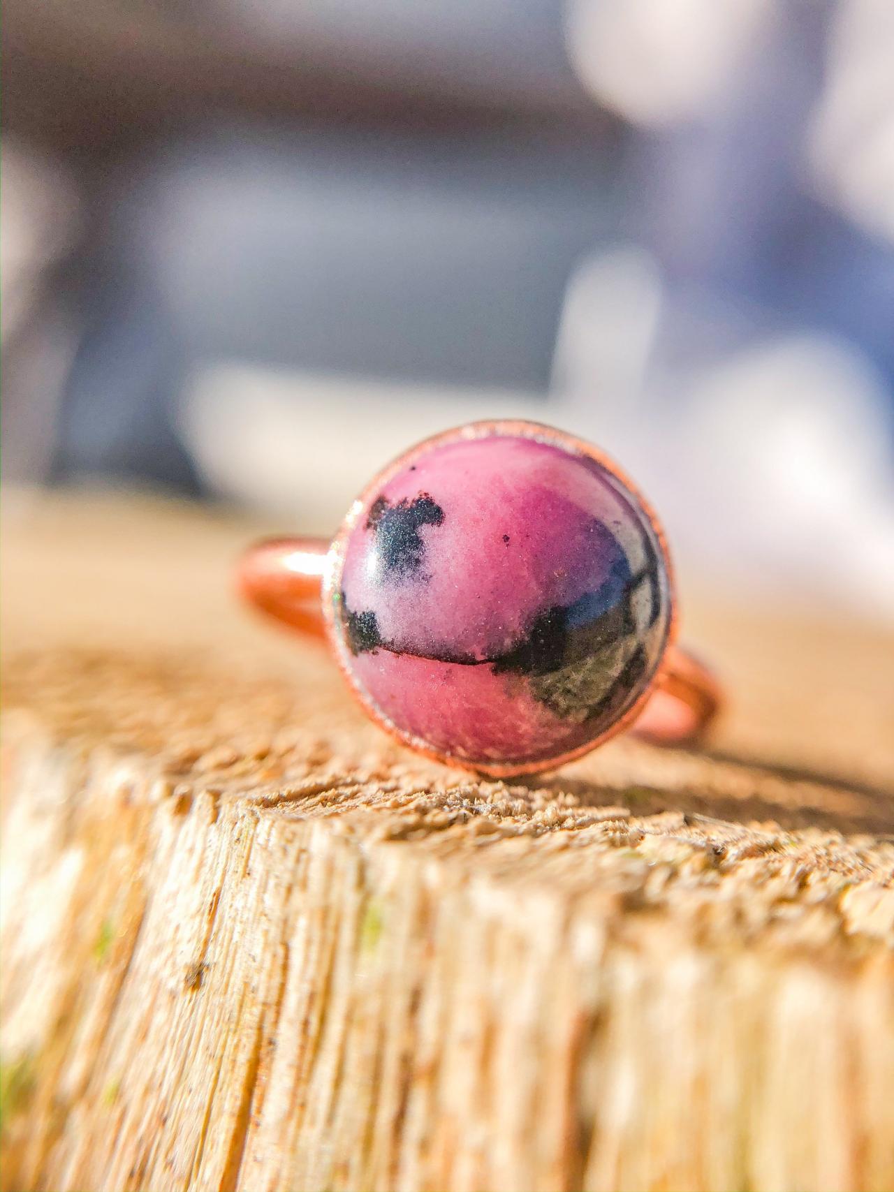 Pink Rhodonite Circle Stone Available For Custom Ring, Silver, Gold, Rose Gold, Or Copper Rings