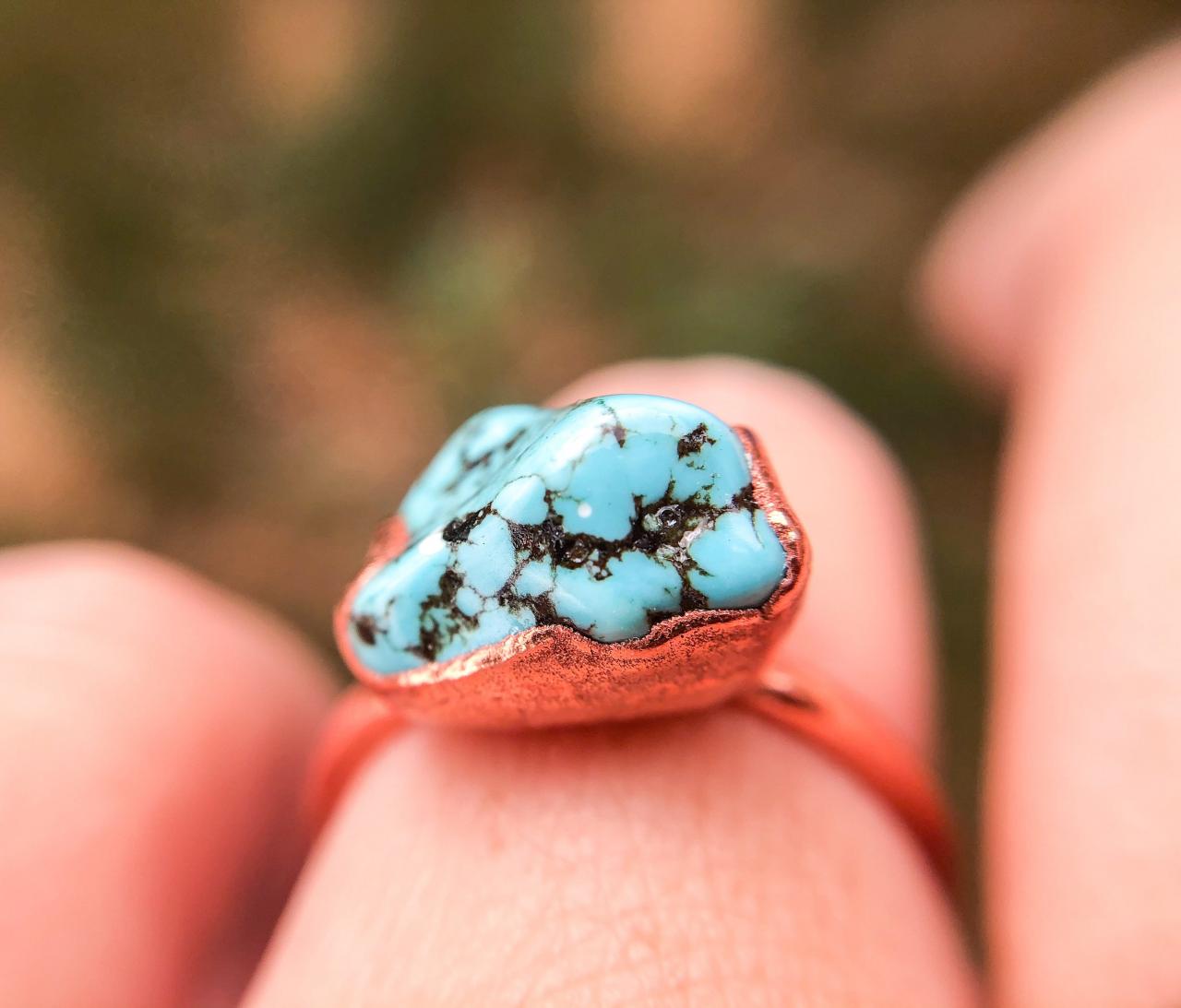 Raw Turquoise Nugget Ring, Silver, Gold, Rose Gold Rings
