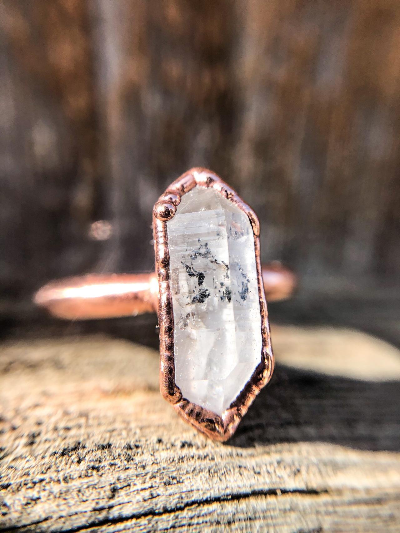 Large Salt And Pepper Diamond Quartz Ring, Silver, Gold, Rose Gold Ring