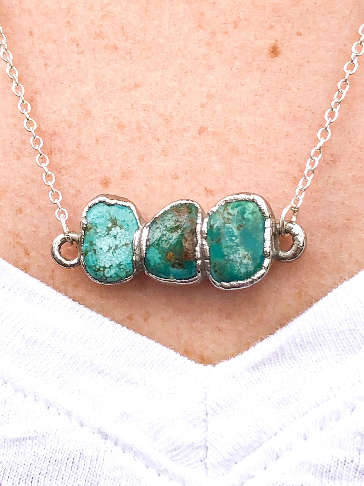 Three Nugget Necklace, Turquoise, Silver, Gold, Rose Gold