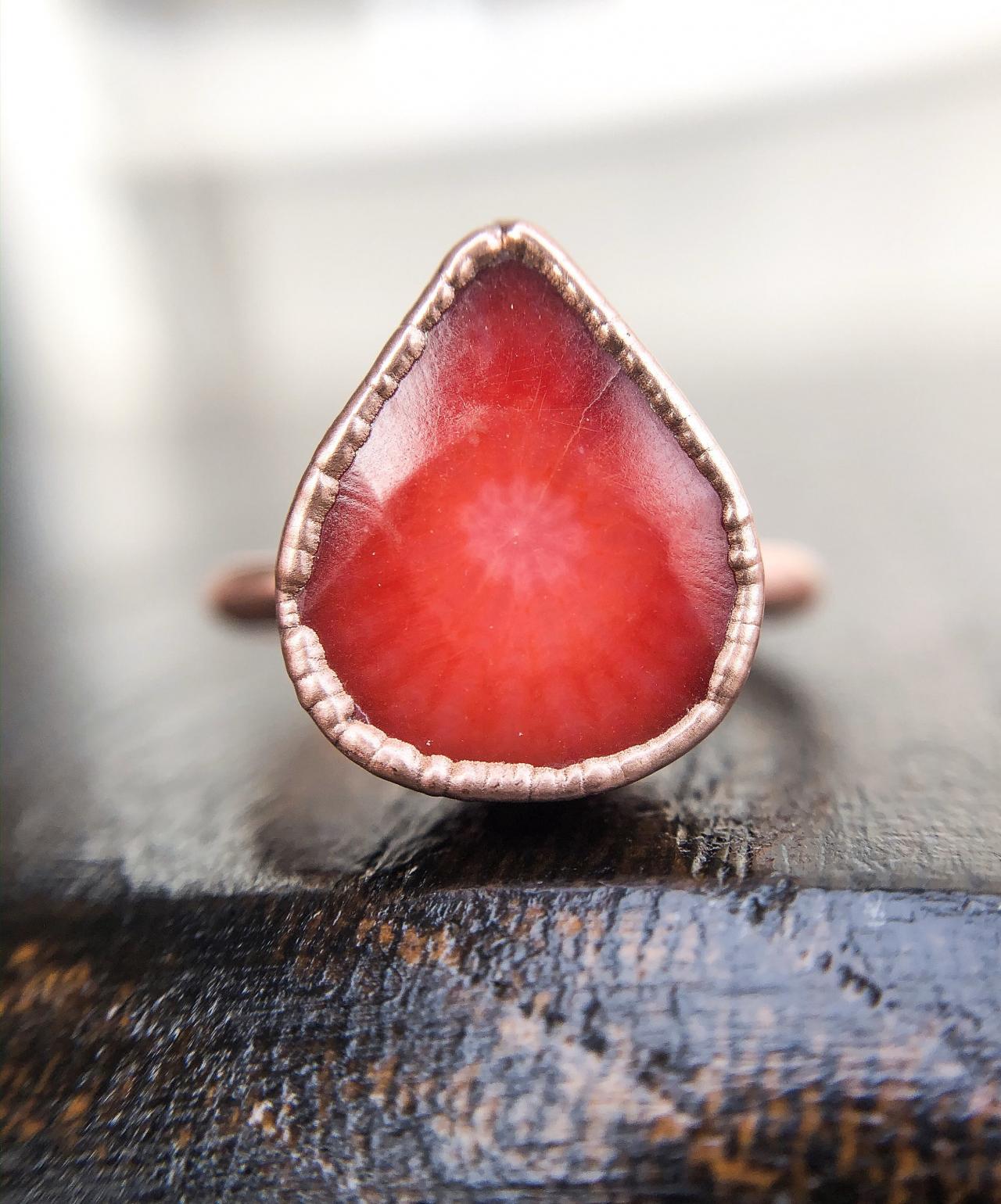 Red Coral Ring, Silver, Gold, Rose Gold Coral Rings