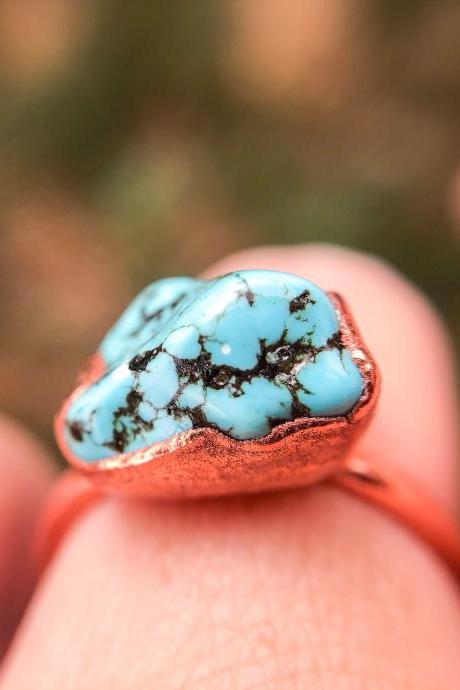 Raw Turquoise Nugget Ring, Silver, Gold, Rose Gold, Or Copper Rings