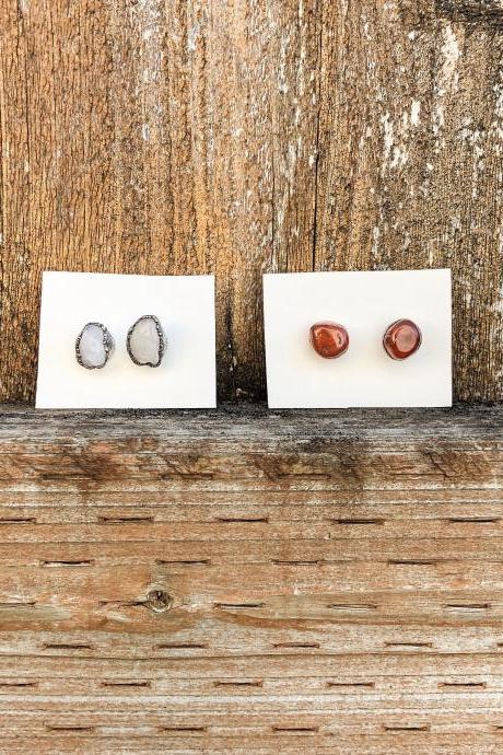 Gemstone Stud Earrings, Stud Earrings, Raw Stone Earrings, Jewelry Gifts, Gold, Rose Gold, Silver, Copper Jewelry
