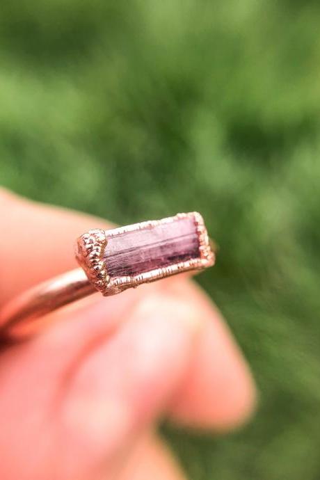 Raw Pink Tourmaline Ring, Rubellite Tourmaline Ring, October Birthstone, Silver, Gold, Rose Gold, or Copper Rings