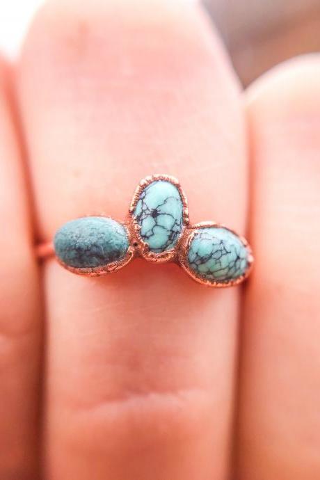 Hubei Turquoise Layering Ring, Turquoise Ring, Silver, Gold, Rose Gold, or Copper Rings
