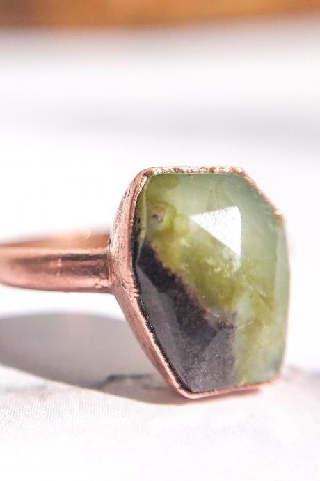 Beautiful Faceted Boulder Chrysoprase Ring, Size 4.25, Silver, Gold, Rose Gold, Or Copper Rings