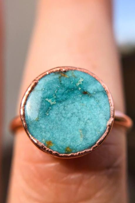 Round Tibetan Turquoise Stone Available for Custom Ring, Turquoise Ring, Silver, Gold, Rose Gold, or Copper Rings