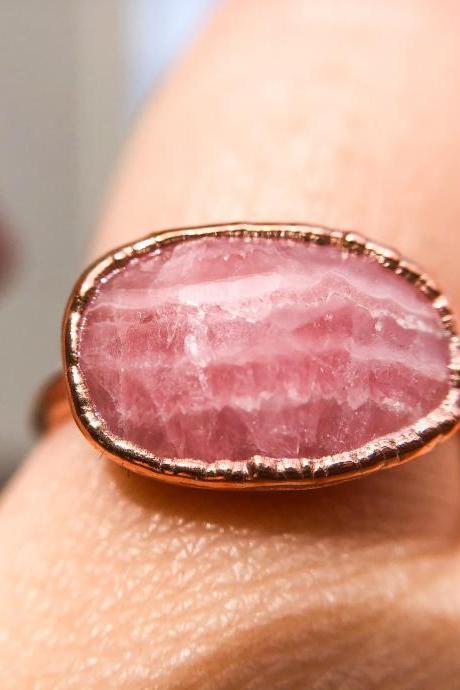 Pink Rhodochrosite Ring, Size 6.75, Silver, Gold, Rose Gold, or Copper Rings