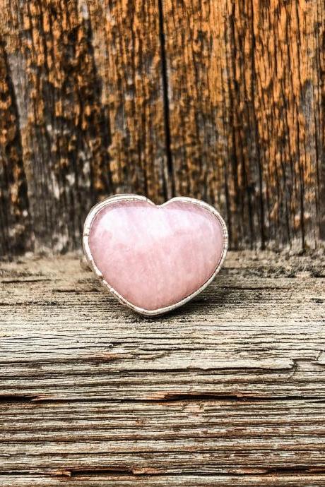 Rose Quartz Heart Ring, Pink Quartz Ring, Silver, Gold, Rose Gold, or Copper Rings