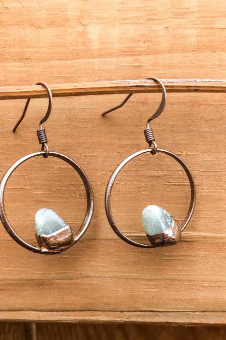 Gemstone Circle Hook Earrings, Hook Earrings, Raw Stone Earrings, Jewelry Gifts, Gold, Rose Gold, Silver, Copper Jewelry