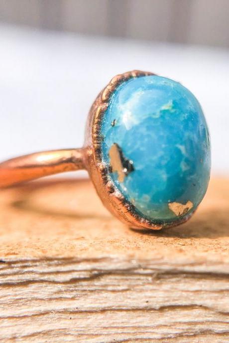Persian Turquoise with Pyrite Ring, Size 5, Silver, Gold, Rose Gold, or Copper Rings