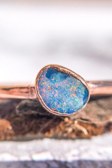 Petite Australian Opal Doublet Ring, Stacker Ring, Silver, Gold, Rose Gold, or Copper Rings, October Birthstone
