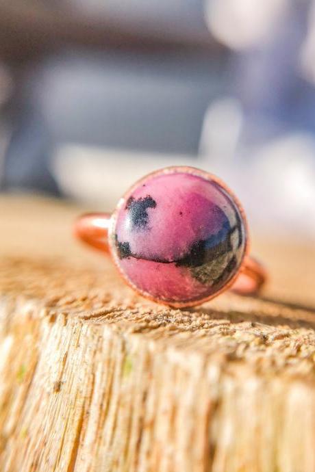 Pink Rhodonite Circle Stone Available For Custom Ring, Silver, Gold, Rose Gold, Or Copper Rings