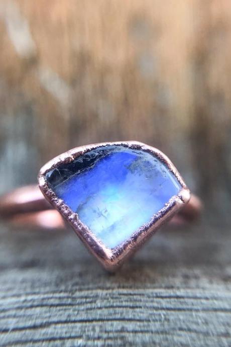 Raw Rainbow Moonstone Custom Ring, Silver, Gold, Rose Gold, or Copper Rings