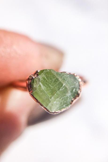 Raw Rough Peridot Ring, August Birthstone Ring, Silver, Gold, Rose Gold