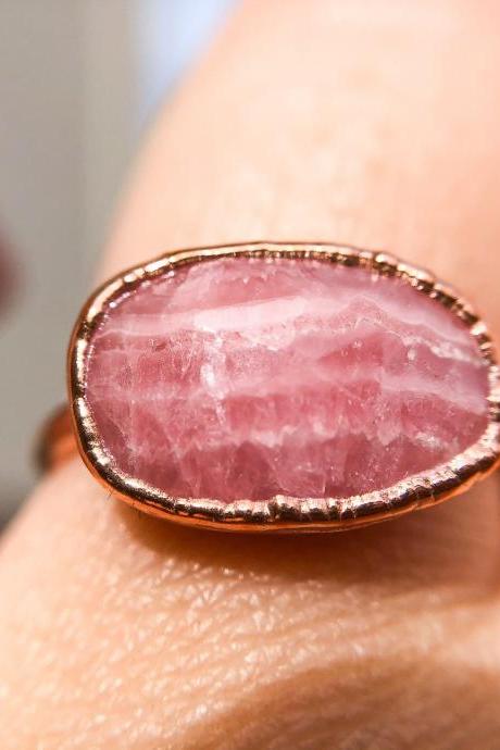 Pink Rhodochrosite Ring, Size 6.75, Silver, Gold, Rose Gold Rings