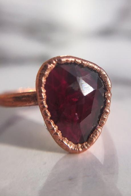 Rose Cut Garnet Ring, Size 5, Silver, Gold, Rose Gold Rings